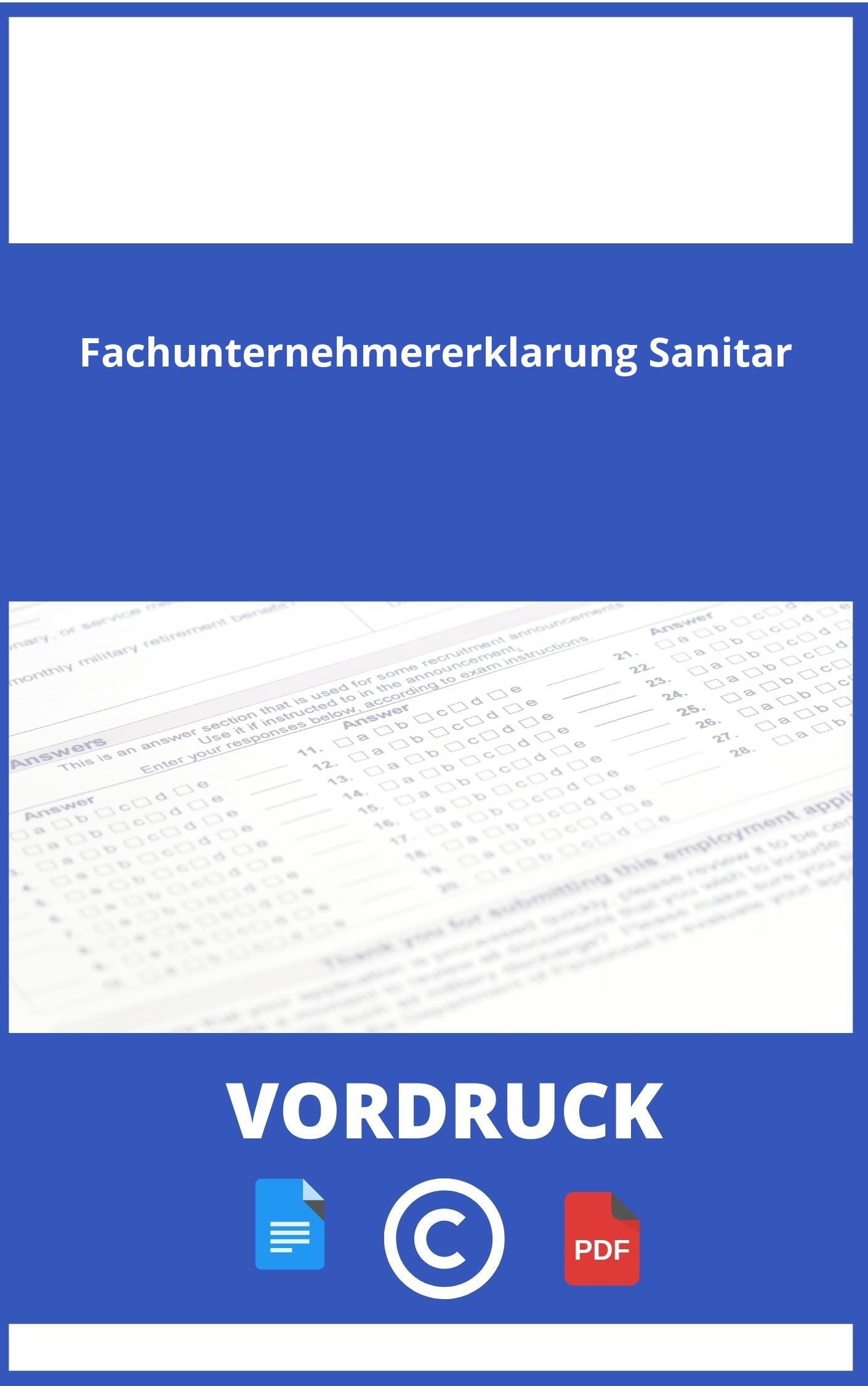 Fachunternehmererklärung Vordruck Sanitär